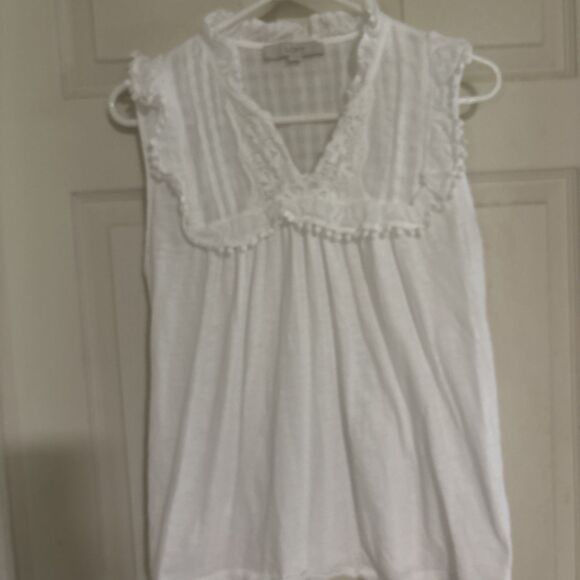 Ann Taylor LOFT Pom Pom Ruffle Shell Top Large - Picture 3 of 7